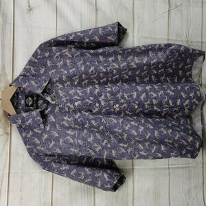 DOCKERS Short Sleeve Purple/Green Summer Button Up Shirt Size Large